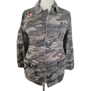 Express Camo Field Jacket Women M/L Green Floral Embroidered Excellent Utility